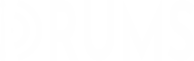 Logotipo de Drums con la baqueta y la onda expansiva de comunicacion e internet en la D. Marketing y publicidad local online y tradicional