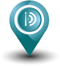 Mejora tu Posicionamiento | Tarifas SEO Local 1 Pin de geolocalización o marcador de mapa con el logotipo de Drums Agency. Icono que representa la precisión y el posicionamiento en Google Maps.