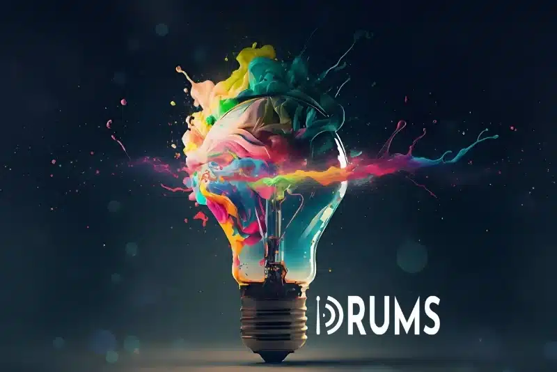 Bombilla llena de explosión de colores vibrantes y pintura, simbolizando ideas creativas y soluciones innovadoras de marketing y creación de contenido para negocios locales.