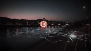 Mapa conceptual del marketing local en Zaragoza con rutas iluminadas — Drums Agency