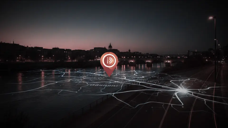 Mapa conceptual del marketing local en Zaragoza con rutas iluminadas — Drums Agency