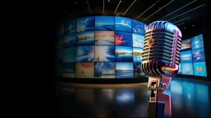 Imagen de un carrusel de televisiones y un micro retro de radio. Refleja el poder local de la publicidad tradicional