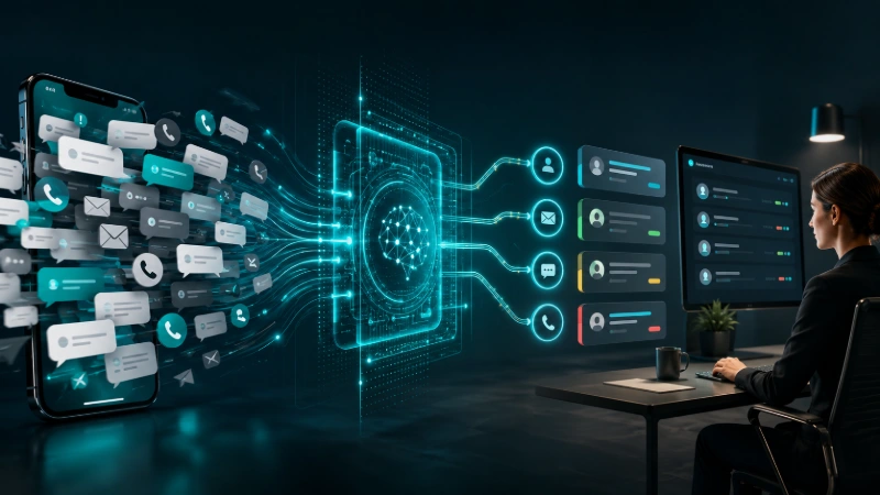 Inteligencia artificial organizando mensajes y consultas de atención al cliente antes de llegar al equipo humano