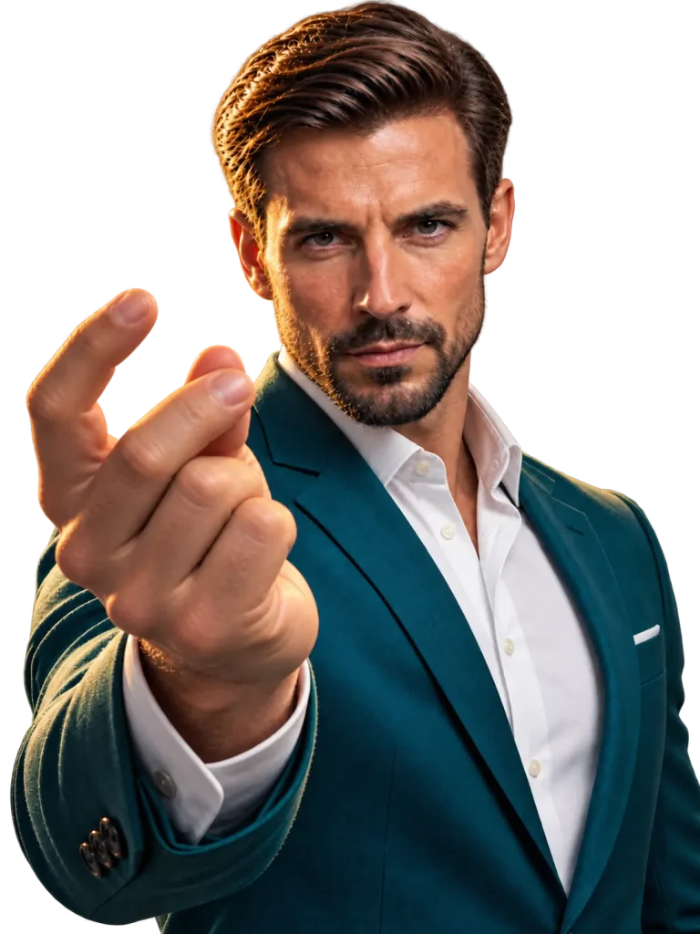 Retrato de hombre con gesto de chasquido